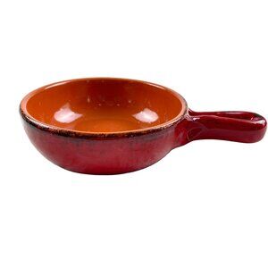 De Silva Italian Red Terracotta Glazed Soup Bowl With Handle